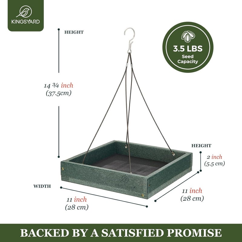 Kingsyard Platform Mealworm Bird Feeder for Outside, Recycled Plastic Hanging Tray Bird Feeders with Large Capacity 3.5 lbs, Premium Quality & Durable, Great for Attracting Wild Birds, Green - Image 5